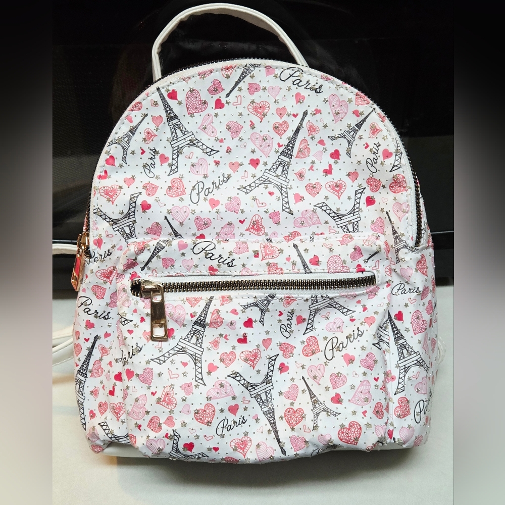 Pink White Paris Small 10x10" Backpack Girls Tote